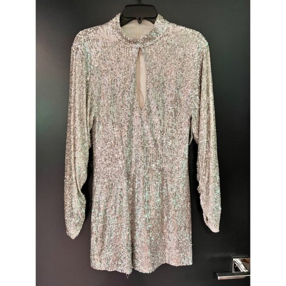 Ronny Kobo Lauper cutout sequin Dress in Silver size M - Picture 2 of 9